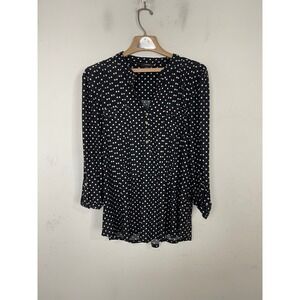 Cocomo Womens Black White Polka Dot Roll Tab Sleeve Tunic Blouse XL 2302-84192